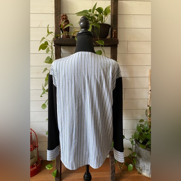 Zara: Black Cardigan with a White and Blue Striped Shirt Backing - Picture 14 of 17